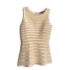 Halston Heritage Cream Mesh Ribbon Peplum Top 2